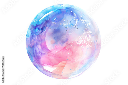 Pastel colors soap bubble in watercolor style isolated on transparent background