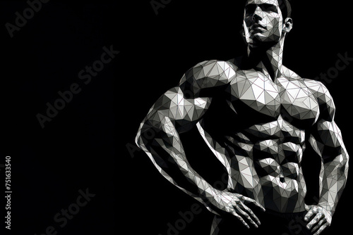 body builder abstract polygonal illustration on solid black background. ai generative