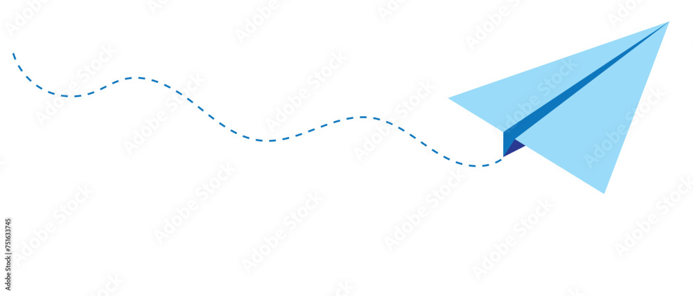 Paper plane with dotted line, Origami paper airplane, Travel symbol, vector illustration Paper plane with dotted line, Origami paper airplane, Travel symbol, vector illustration