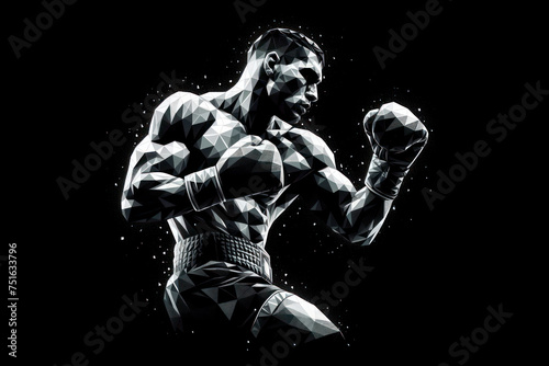 Boxer abstract polygonal illustration on solid black background. ai generative © Igor