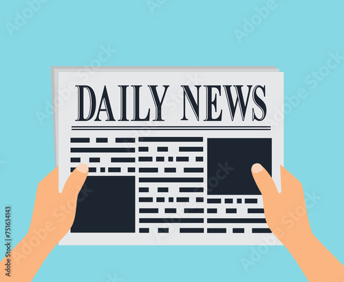 vector illustration of human hands holding newspaper