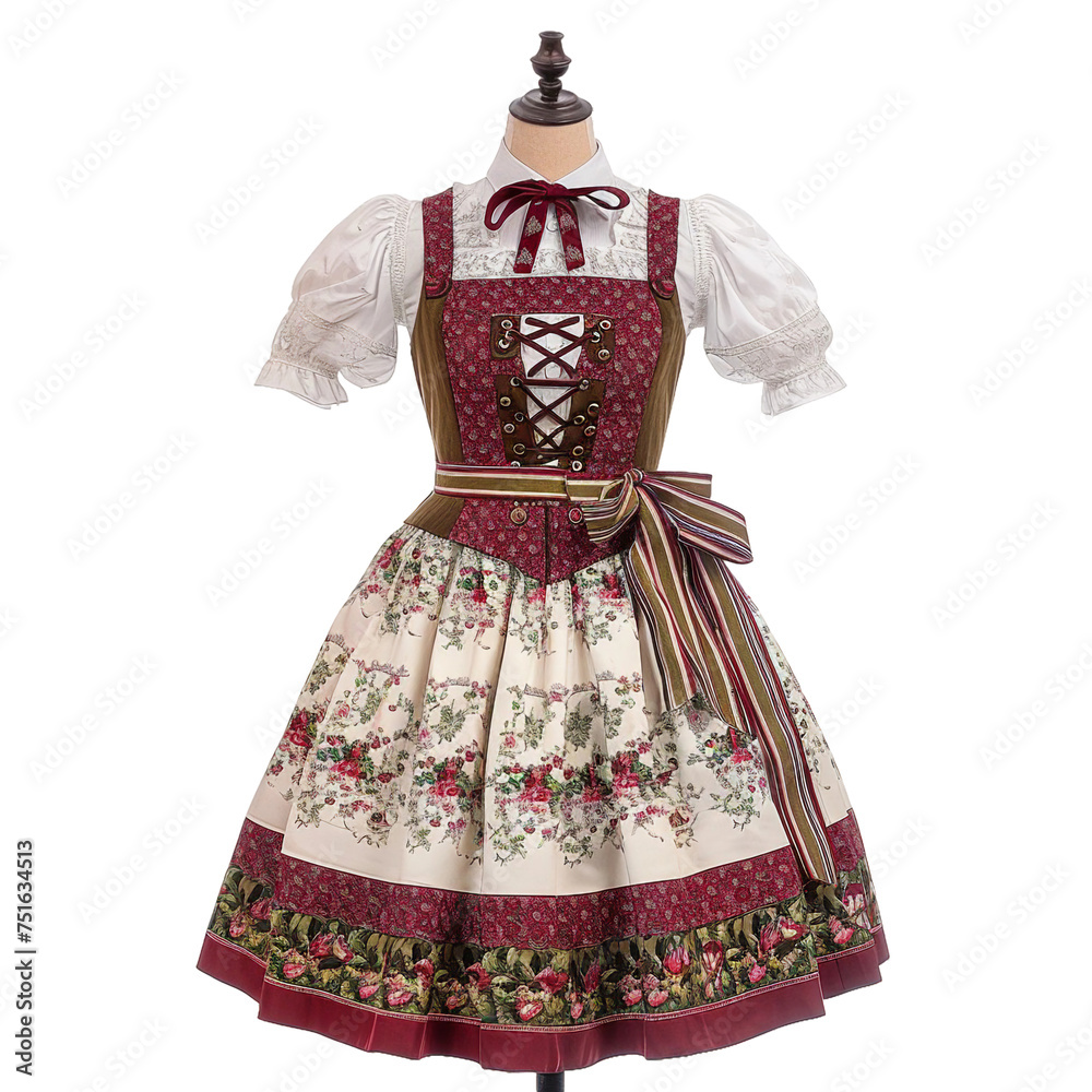 Trachten dirndl displayed on mannequin, transparent background, isolated image, generative AI
