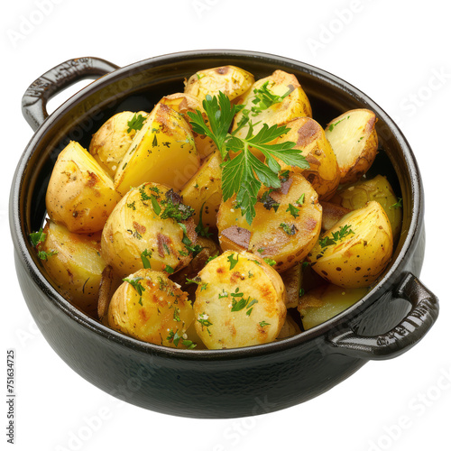 Set potatoes cooked in a pot isolated on transparent background