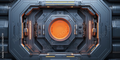 Fototapeta Naklejka Na Ścianę i Meble -  Space station or Sci-fi style futuristic facility external panel surface background. Exterior of scifi device.