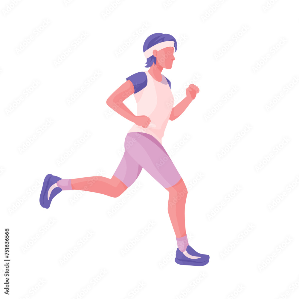 Side view of a woman running in sports clothes.
