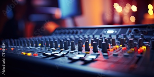 Audio mixing console in a recording session. shallow depth of field.