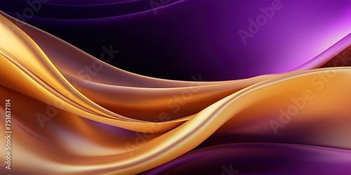 Abstract Background with Wave Bright Gold and Purple Gradient Silk Fabric