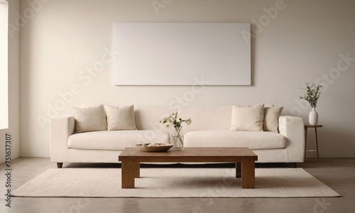 House with comfortable furniture couch, coffee table, and wall art