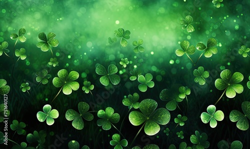 Shamrocks on a green background celebrate St. Patrick s Day.