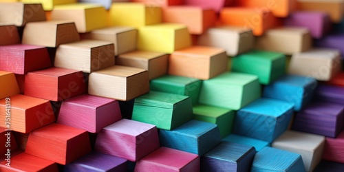 Colored wooden blocks arranged in a Pyramid pattern.