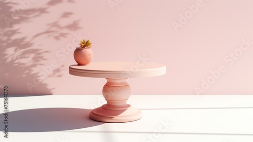 A round wood podium  a pedestal for an object  against a neutral natural background. High quality photo