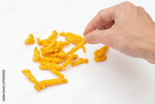 Hand a man holding snack isolated on white background