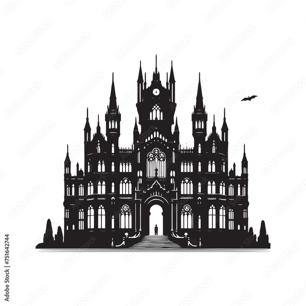 A Hauntingly Beautiful Gothic Building Silhouette - Illustration of Gothic Building - Vector of Gothic Building
