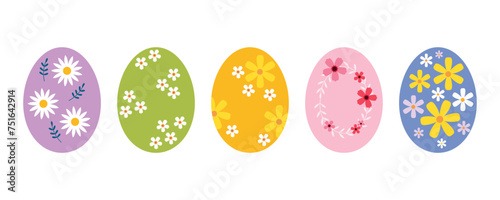 Set of Colorful Easter eggs for easter day with decoration patterns on white background. vector silhouette