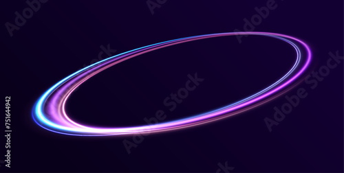 Futuristic neon-colored retro-style glowing circles motion graphic. Set of neon glowing circles. Glowing rings on dark background. Vector illustration. Neon circle frame on blue background. 
