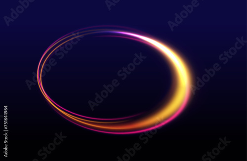 Optical halo flares with neon light vector effect set isolated on transparent background. Abstract vector fire circles, sparkling swirls and energy light spiral frames. 