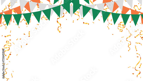 celebration with gold confetti and triangle pennants chain for holiday, birthday, party Ireland