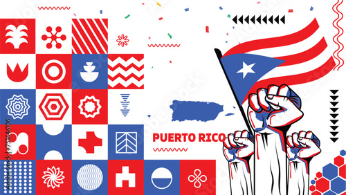 Puerto Rican Day. National happy holiday. Festival and parade in honor of independence and freedom. Puerto Rico flag. Latin american country. Patriotic elements. Vector poster illustration
