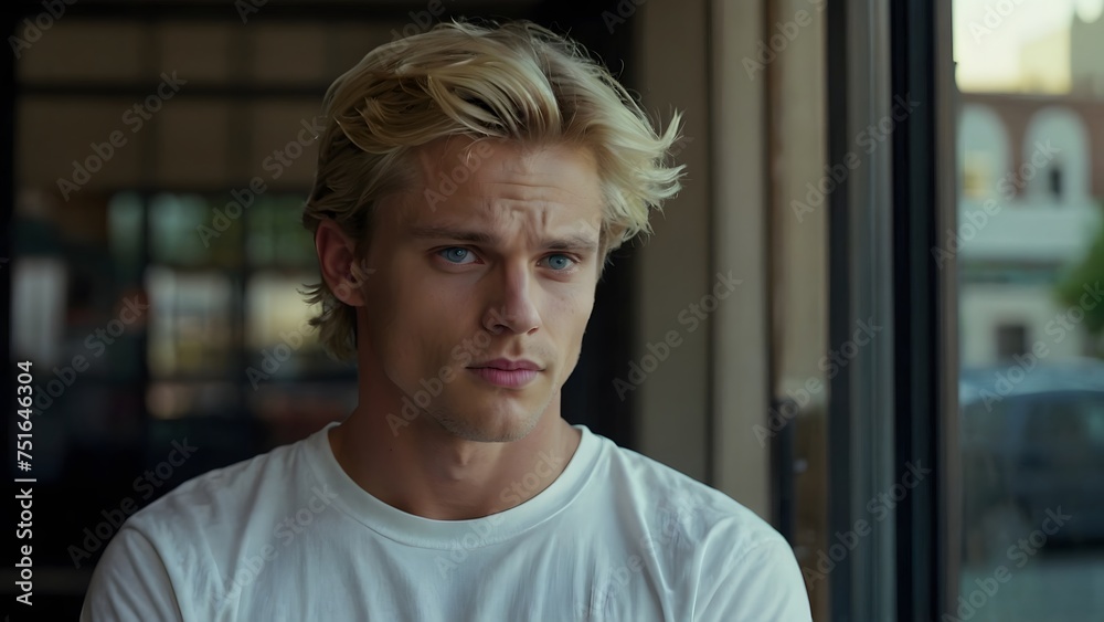 portrait of a man model wearing a white t-shirt portrait of a man model wearing a white t-shirt