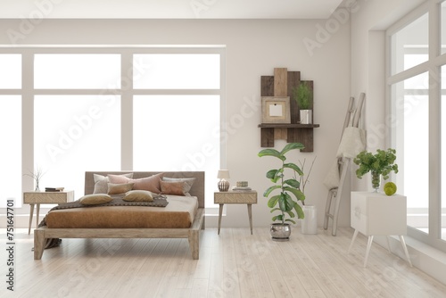White bedroom concept. Scandinavian interior design. 3D illustration © AntonSh