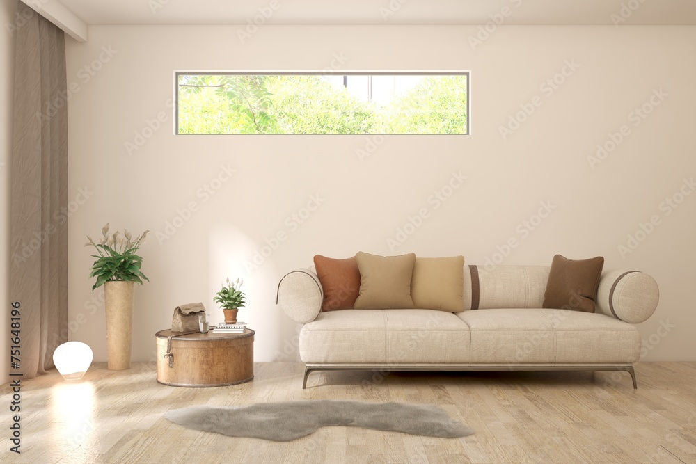 White living room with sofa. Scandinavian interior design. 3D illustration White living room with sofa. Scandinavian interior design. 3D illustration