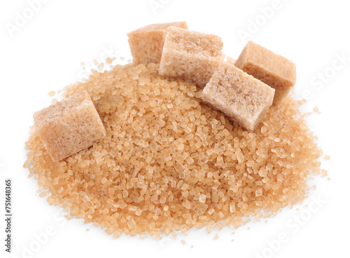 Different types of brown sugar isolated on white