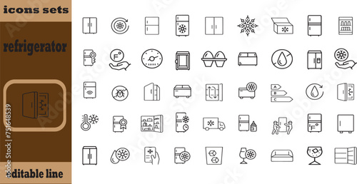 Fridge icons set. Outline set of fridge vector icons for web design isolated on white background