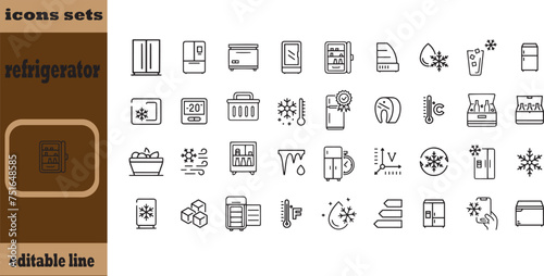 Fridge icons set. Outline set of fridge vector icons for web design isolated on white background