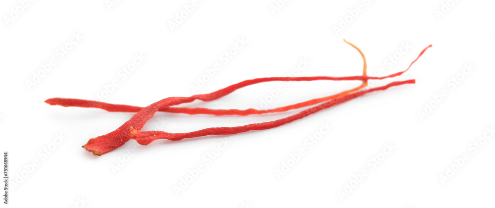 Stigmas of aromatic saffron isolated on white Stigmas of aromatic saffron isolated on white