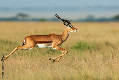 An impala leaping gracefully, its agility and speed on full display as it navigates the African savanna --style raw photo