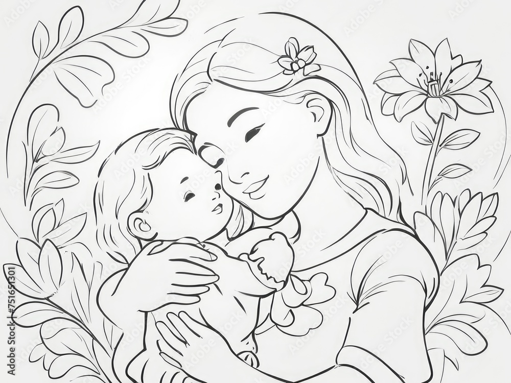 Illustration of a mother holding baby son in her arms Illustration of a mother holding baby son in her arms