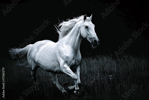 a white horse running in a field © Alex