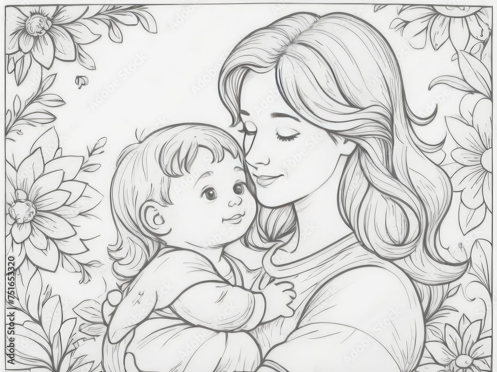 Illustration of a mother holding baby son in her arms Illustration of a mother holding baby son in her arms