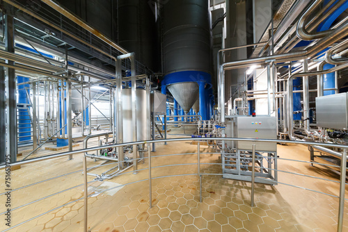 Fencing of brewing equipment in beer factory captive shop photo