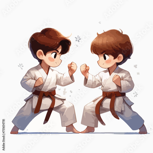 two children training taekwondo and karate 