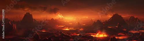 3D flat hell landscape dark infernal realms