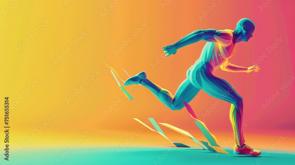 3D flat runner colorful sprinting to victory