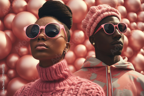 African American models in sunglasses with vibrant colorful look Fashion trends, generative AI