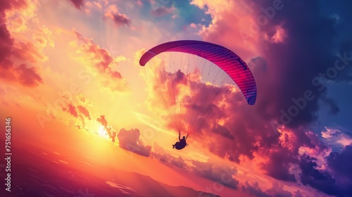 Paraglider silhouette colorful sky freedom