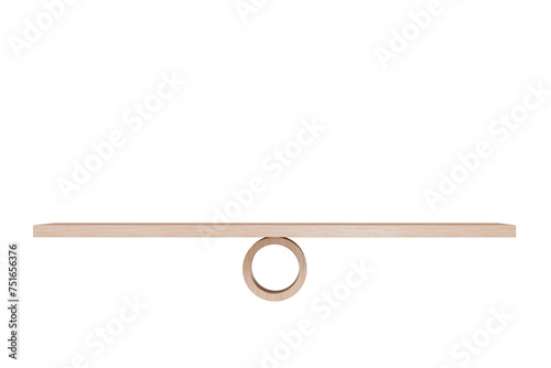 3d Wooden Seesaw Imbalance scales on isolated white background. comparison weight or unbalanced seesaw scales icon. minimal cartoon.3D Rendering. Banner, a place for text, copy space.