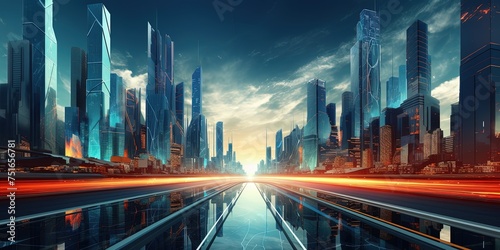 Abstract road leading to modern city  digitization concept virtual reality and communication