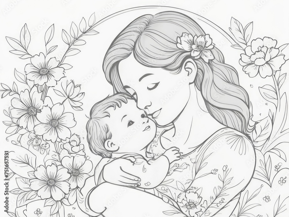 Illustration of a mother holding baby son in her arms Illustration of a mother holding baby son in her arms