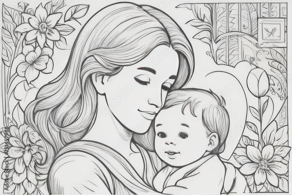 Illustration of a mother holding baby son in her arms Illustration of a mother holding baby son in her arms