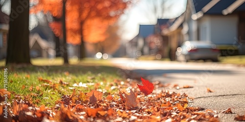 Typical suburb background. late autumn. front yard. Soft focus shallow depth of field background.