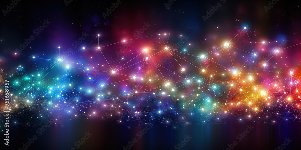 Fototapeta premium Spark like network grid. Network structure changing from moment to moment like an electric spark. Rainbow like colorful sparks or arcs forming a network