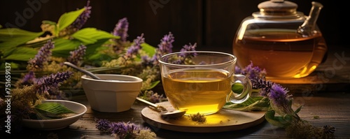 Aromatic tea made from medicinal herb Agastache foeniculum, beneficial for stomach and lungs.