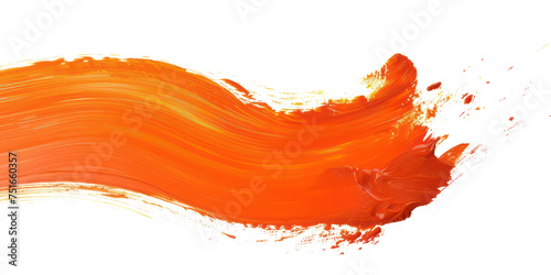 Orange ink brush stroke, Orange brush splashes isolated on transparent png.	