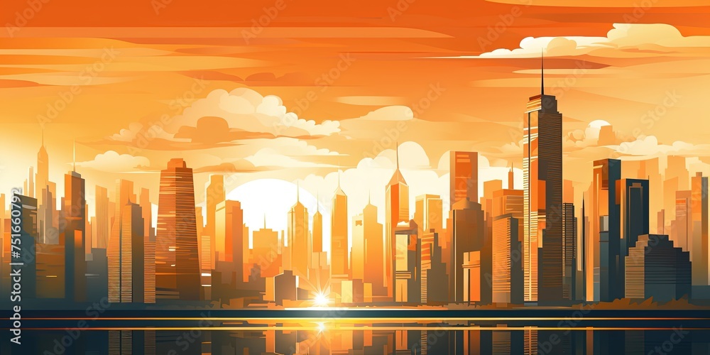 modern orange metropolitan cityscape.