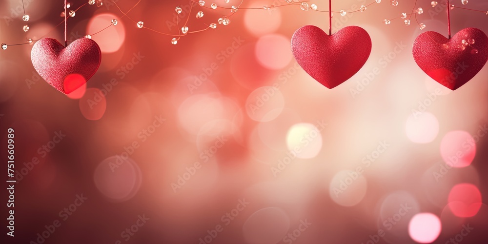 Valentine's Day background. Heart shape decor on a blurred Background for Valentine's Day. Romantic heart shape hanging for Valentine's Day celebration Valentine's Day background. Heart shape decor on a blurred Background for Valentine's Day. Romantic heart shape hanging for Valentine's Day celebration