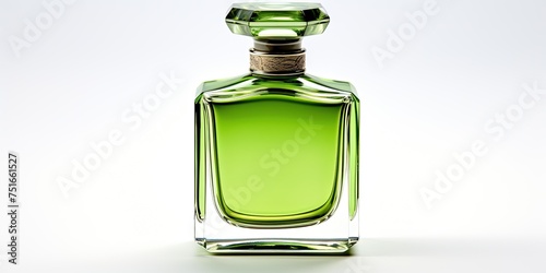 Vibrant green perfume bottle lends a feeling of freshness and vitality against a crisp white backdrop